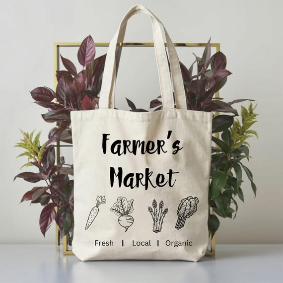 Farmer's Market Cotton Canvas Tote Bag, Market Bag, Farmer's