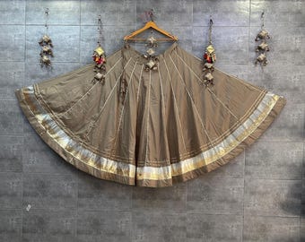 Navratri Garba Lehenga Skirt: Rayon Cotton, Gold Lace, 8-9.5 Meter Flare