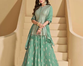 Festive Wear Embroidered Georgette Long Top Lehenga Choli