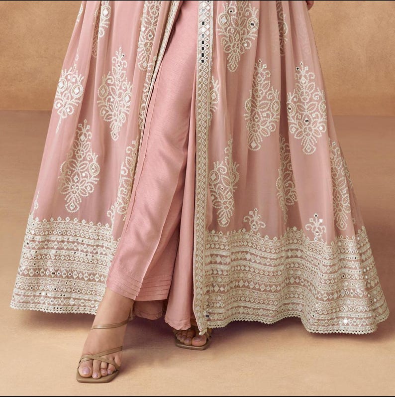Heavy Maslin Light Pink & Wine Straight Suit Anarkali Bottom main image 1