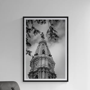 Philadelphia City Hall Clock Tower Black and White Architectural Print