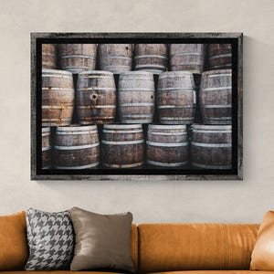 Rustic Wine Barrels Stacked Vintage Distillery Wall Art Print