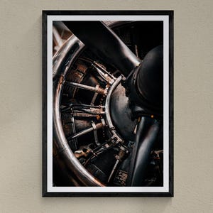 B-17 Bomber Engine Print WWII Aircraft Wall Art, Vintage Radial Engine Close-Up, Aviation Decor
