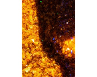 Abstract Citrine Geode Fine Art Print, Sparkling Golden Crystal Photography Wall Art