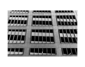 Philadelphia Building Facade Fine Art Print, Black White Geometric Urban Architecture Photography