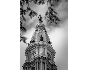Philadelphia City Hall Fine Art Print, William Penn Statue Schwarz-Weiss Architektur Fotografie