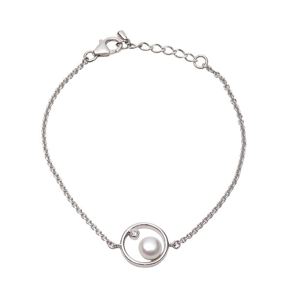 Sterling Silver Moonlight Bracelet with White Topaz and Button shaped Freshwater Cultured Pearl
