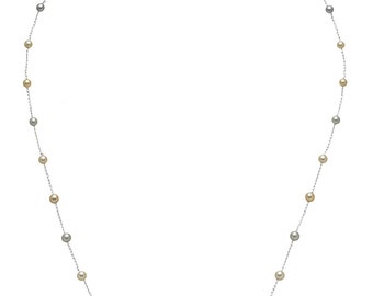 14K White Gold Necklace With 24-Piece Rare Natural Baby Multi-Color Akoya Cultured Pearls