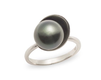 Stering Silver Tahitian Pearl Simple Ring