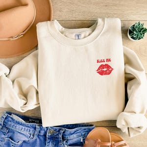 Kiss Me Sweatshirt, Lipstick Shirt, Kiss Me, Red Lips, Flirty Red Lips, Valentines Outfit, Kiss Shirt, Red Lip Design, Lipstick Sweatshirt