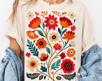 Motif floral bohème : fleurs colorées PNG SVG (téléchargement numérique)