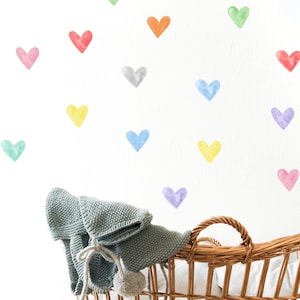 Watercolor Hearts Wall Stickers Decals. Reusable Fabric (not Vinyl) PVC free