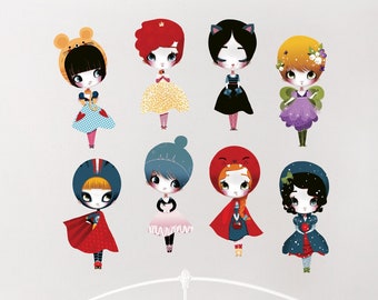 Fairytale Dolls Wall Stickers Decals, PVC Free Fabric