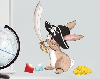 Pirate Boo Wall Decal, Pirate Bunny Fabric Wall Stickers by Belle and Boo (Not Vinyl, PVC free)