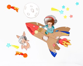 Space Adventure Wall Decals, Moon Rocket Space Wall Stickers by Belle&Boo (Not Vinyl, PVC free)