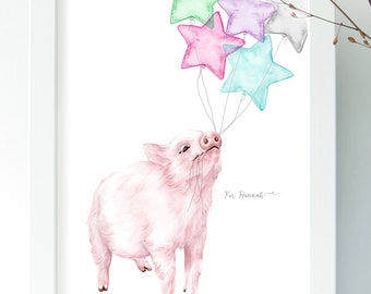 Piglet Print, Watercolor Print, Farm Nursery