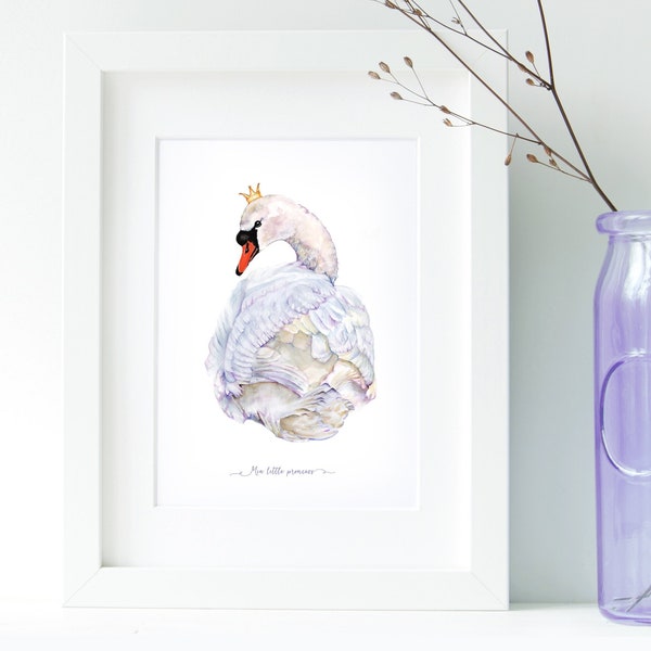 Swan Watercolor Print, Swan Princess Print, Swan Wall Decor