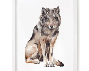 Watercolor Wolf Print, Giclee Animal Print