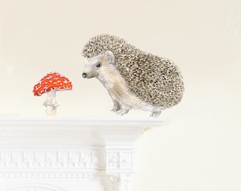 Hedgehog Wall Sticker, Fabric Decal , PVC free