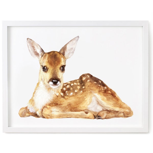 Watercolor Fawn Print, Giclee Deer Print