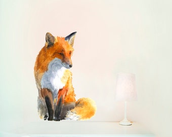 Watercolor Fox Wall Decal, Fox Wall Sticker, PVC Free Fabric -M-