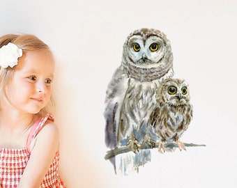 Woodland Owls Wall Decal Sticker, PVC Free Fabric