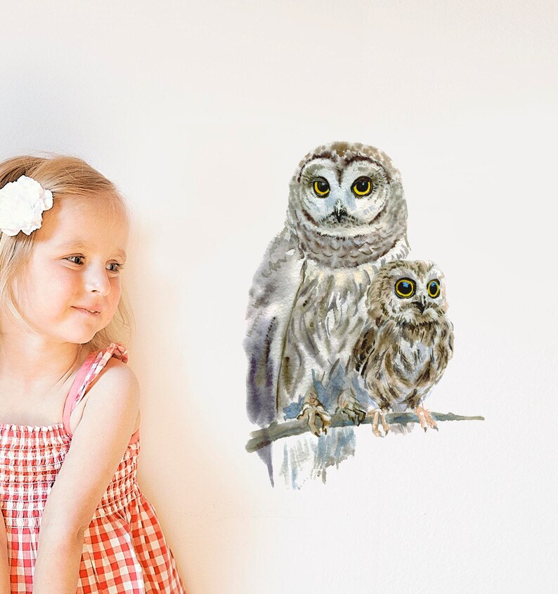 Owl Wall Decal Owl and Baby Owl Art Baby Owl Wall Decal Etsy