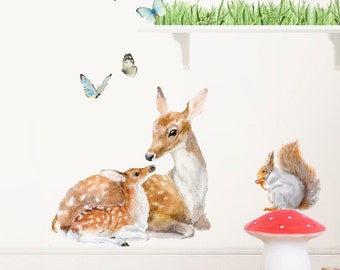 Woodland Animals  and Grass Wall Decals Stickers, PVC Free Fabric