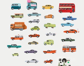Vintage Cars PVC Fabric Wall Stickers -M-