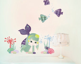 Mermaid Wall Decals, Fabric Wall Stickers (not vinyl) -S-