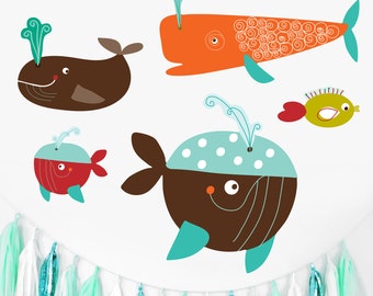 Fabric Wall Decals Whales Fish Fabric Wall Stickers, Mini