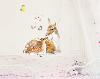 Deer Family Wall Stickers Decals, PVC Free Reusable Fabric