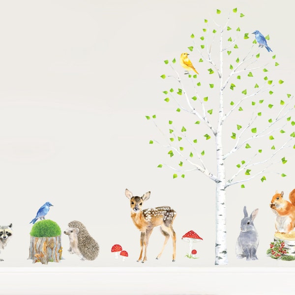 Woodland Animals and Tree Wall Stickers Decals, PVC free Fabric