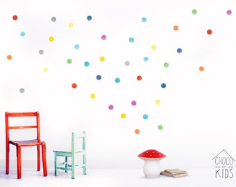 Watercolor Polka Dots Wall Decals, Fabric Wall Stickers (Not Vinyl, PVC free)