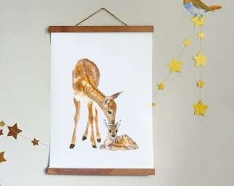 Deer Print and Hanger, size A3 or 11x14, Print on Canvas with Magnetic Hanger of Your Choice