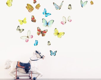 Watercolor Butterflies  Wall Decal, PVC free Reusable Fabric -M-