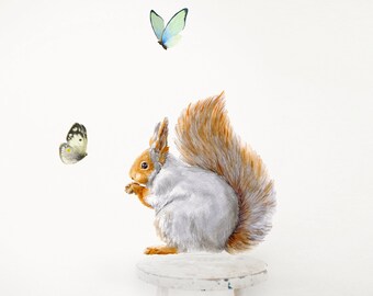 Squirrel and Butterflies PVC free Fabric Reusable Wall Decals Stickers