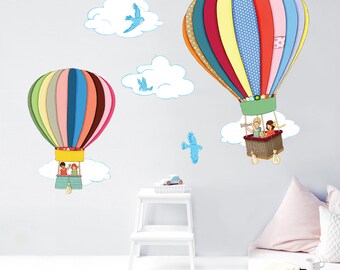 Vintage Hot Air Balloons Wall Stickers Decals by Belle and Boo, PVC Free Fabric, Removable Reusable Decals