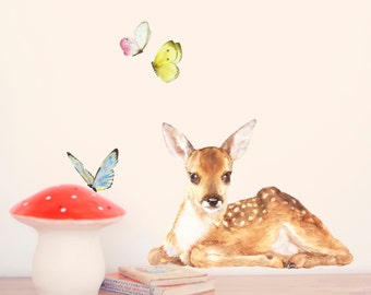 Little Fawn Wall Decal, Fabric Wall Sticker ( Not Vinyl, PVC free )