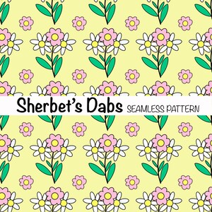 Spring Daisy Flowers Lemon Digital Seamless Pattern Background 300 DPI PNG 12x12 For Digital Papers Vinyl and Fabric Design