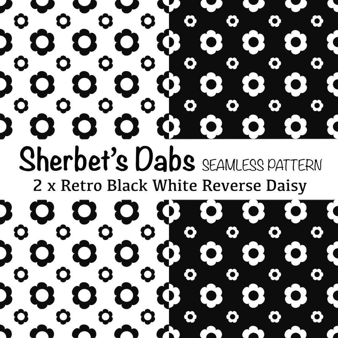 2 X Retro Black White Daisy Flower Digital Seamless Pattern Background ...