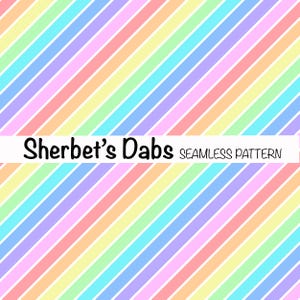 May include: A seamless pattern featuring diagonal stripes in pastel colors, including light blue, pink, yellow, and green. The text "Sherbet's Dabs Seamless Pattern" is at the center of the image.