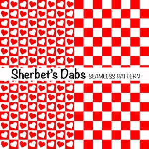 2 x Red White Hearts & Checkered Red Digital Seamless Pattern Background 300 DPI PNG 12x12 For Digital Papers Vinyl and Fabric Design