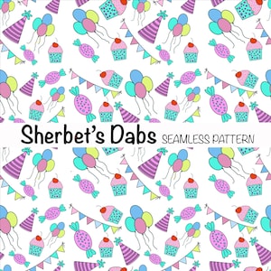 Hand Drawn Birthday Party Seamless Pattern with White Background Hand Drawn 300 DPI PNG For Digital Papers, Vinyl and Fabric Design