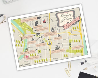 Philadelphia Save the Date Wedding Map, Also can be used as Invitation