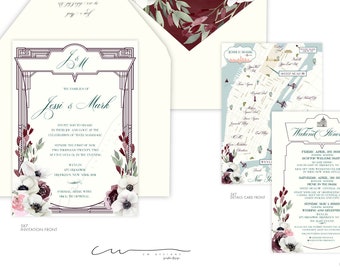 Custom Wedding Invitation Suite with Custom Invitation, Wedding Map, back for information & RSVP card