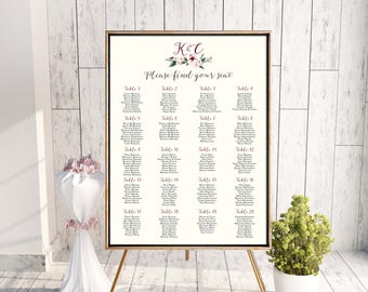 Flower Floral Seating Chart. Wedding Guest Chart. Seating Chart. Simple Seating Chart. Wedding Guest Chart. Canvas Seating Chart.