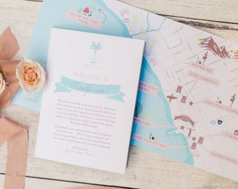 Malibu California Wedding Map Invitation; Makes a great Wedding Itinerary, Save the Date or Alternative Seating Chart/Program