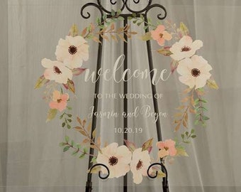 Floral Acrylic 24x36 Welcome Sign, Wedding Welcome Sign, Acrylic Wedding Sign