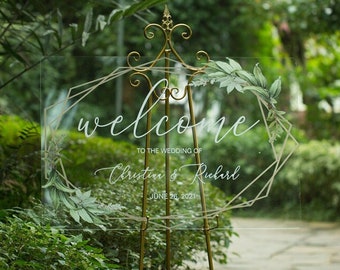 Geometric Greenery Acrylic Welcome Sign, Wedding Welcome Sign, Acrylic Wedding Sign